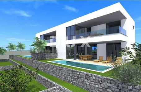 OTOK KRK, MALINSKA - moderna dvojna kuća sa bazenom