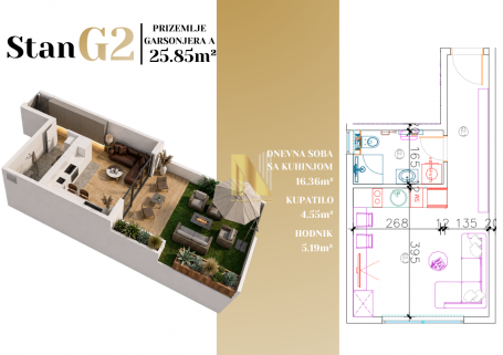 Adice - premium kvalitet gradnje - 0.5 stan/garaža + dvorište