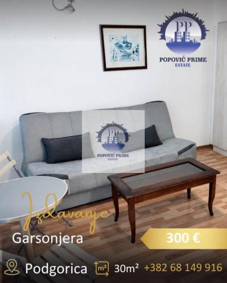 IZDAJE SE GARSONJERA | 30m² | 300€ – CENTAR, PODGORICA