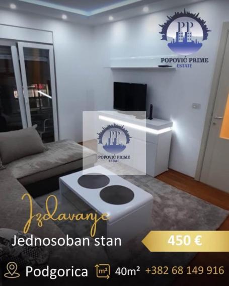 IZDAJE SE JEDNOSOBAN STAN | 40m² | 450€ – ZABJELO, PODGORICA