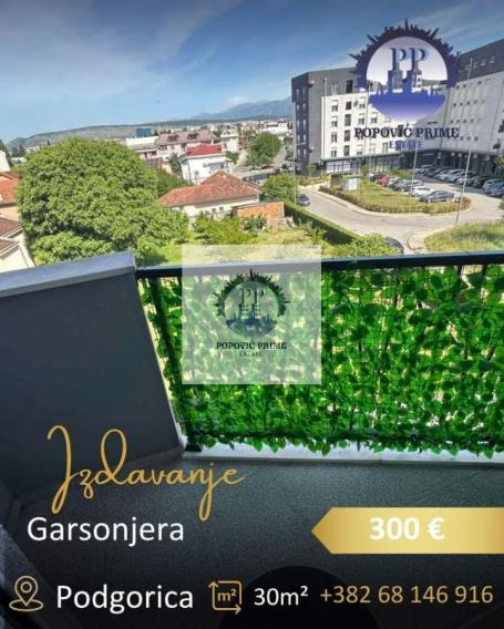 IZDAJE SE GARSONJERA KAO POSLOVNI PROSTOR | 30m² | 300€ – ZABJELO (IZA MULTICOMA), PODGORICA