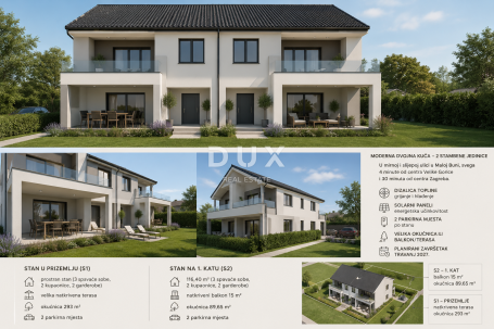 VELIKA GORICA, MALA BUNA - Moderna dvojna kuća s dvije stambene jedinice, okućnicom i 4 parkirna mje