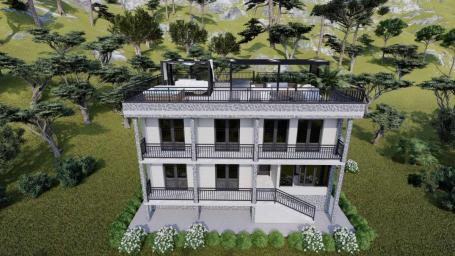 Urbanized Plot of 1700m2 with House Under Construction in Kotor, Kavac, Sea View of Tivat Bay