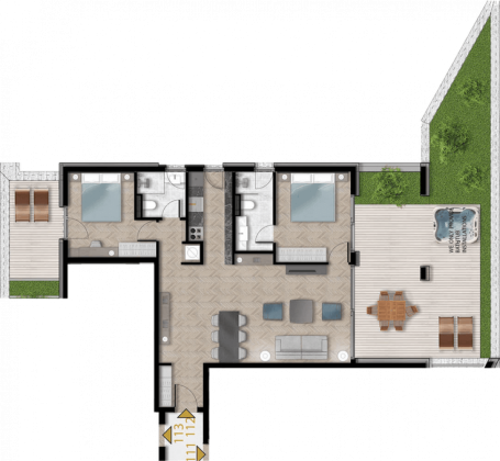 Elegant two-bedroom apartment; Completion: 2025. 