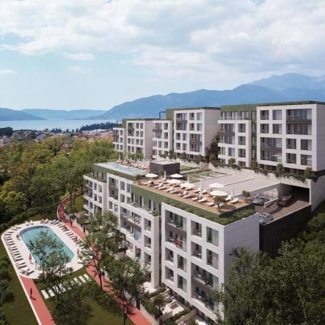 Studio apartment under construction for sale in Tivat – 27 m2, new complex with swimming pool