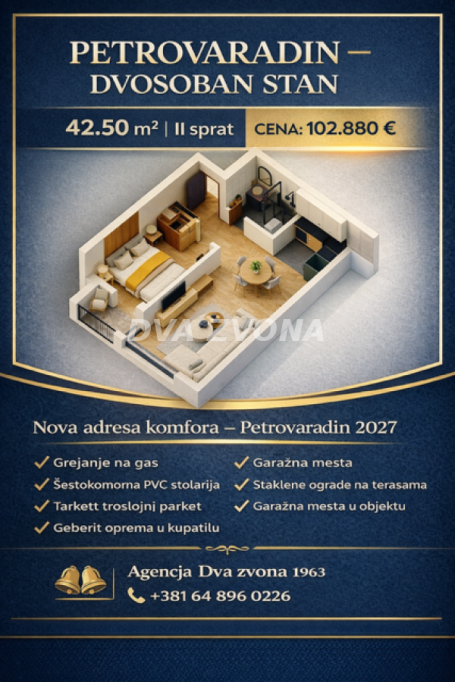 Dvosoban stan 42.50 m2- Petrovaradin 2027