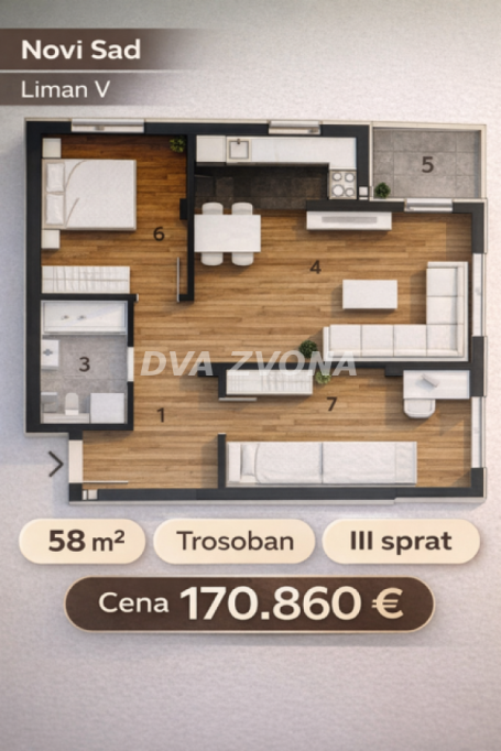 NOV, MODERAN STAN-LIMAN V  – 58 m², TREĆI SPRAT