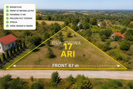 Odličan plac u Čortanovcima – 17 ari, ravan, širok front- 67m!