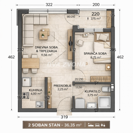 DVOSOBAN STAN – TELEP – 36.35 m²-PRVI SPRAT