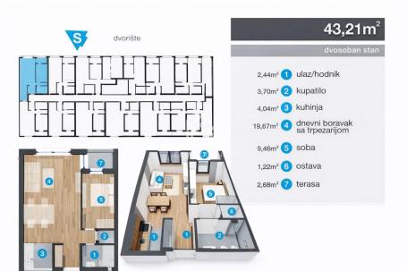 Dvosoban stan, 43m2 – 0% provizije – direktno od investitora (PDV uključen), može na kredit