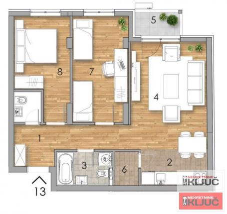 PODBARA, 63m2, Trosoban sa pdv, Nov