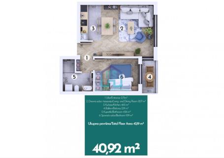 Jednoiposoban stan, 41 m², Veternička rampa, Novi Sad