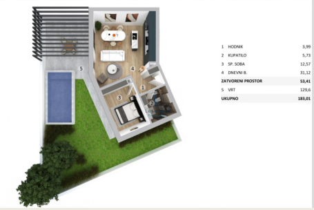 Apartman, Umag, Rožac, 53.41m2
