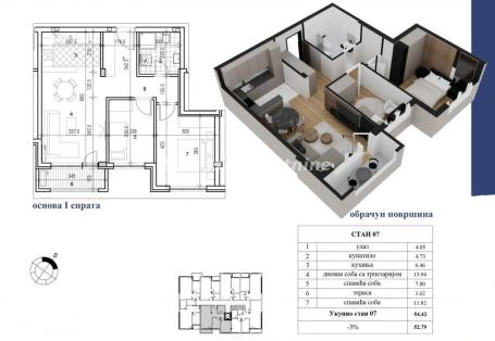 Adice-Lep Trosoban stan 59 m2 na Top lokaciji-mogućnost povrata PDV-a-065/385 8880