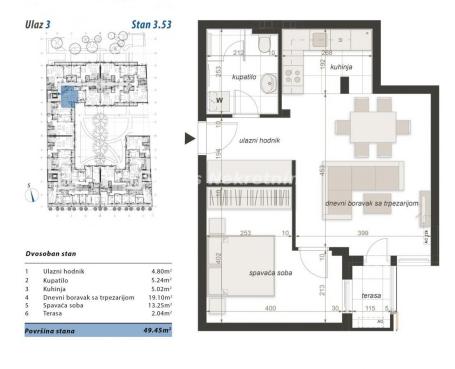 Centar-Idealan Dvosoban stan 49 m2 u Izgradnji-povraćaj PDV-a-065/385 8880
