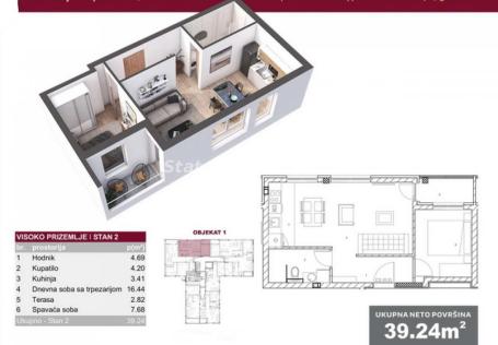Južni Telep-Jednoiposoban stan 39 m2 u Izgradnji-povrat Pdv-065/385 8880