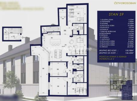 Centar-Veliki Četvorosoban Penthaus 146 m2 u Izgradnji-povrat Pdv-065/385 8880