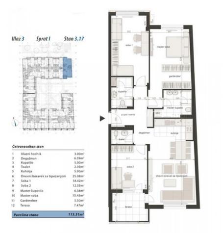 Centar-Idealan Četvorosoban stan 114 m2 u Izgradnji-povraćaj PDV-a-065/385 8880