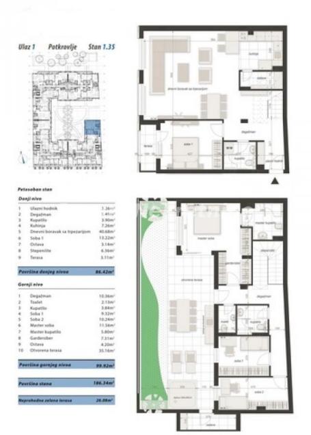 Centar- Petosoban PentHaus 186 m2 sa 26 m2 Zelene površine u Izgradnji-povraćaj PDV-a-065/385 8880