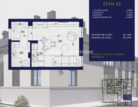Centar-Garsonjera 25 m2 u Izgradnji-povrat Pdv-065/385 8880