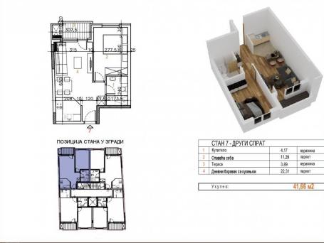 Salajka-Jednoiposoban stan 42 m2 na Top lokaciji-mogućnost povrata PDV-a-065/385 8880