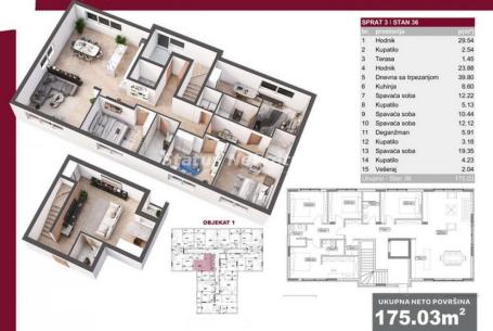Južni Telep-Petosoban Dupleks 175 m2-povrat PDV-065/385 8880