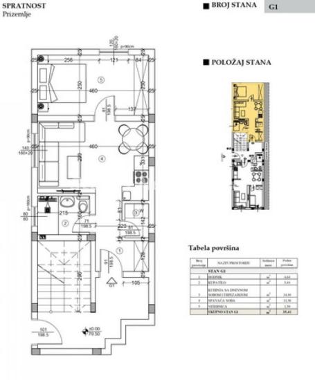 Adice-Useljiv Jednoiposoban stan 38 m2 u prizemlju-065/385 8880