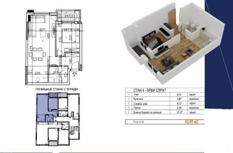 Salajka-Jednoiposoban stan 44 m2 na Top lokaciji-mogućnost povrata PDV-a-065/385 8880