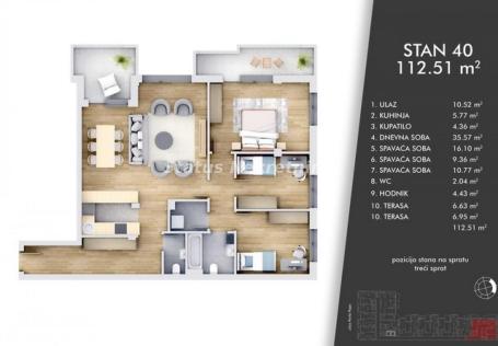 Centar-Idealan Veliki Četvorosoban stan 113 m2 u Izgradnji-povraćaj PDV-a-065/385 8880