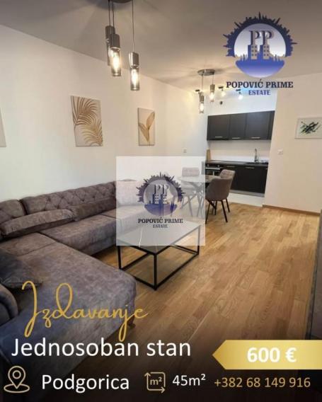 IZDAJE SE JEDNOSOBAN STAN | 45m² | CITY KVART, PODGORICA