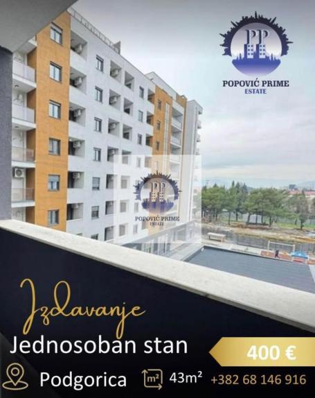 IZDAJE SE JEDNOSOBAN STAN | 43m² | 400€ – STARI AERODROM, PODGORICA