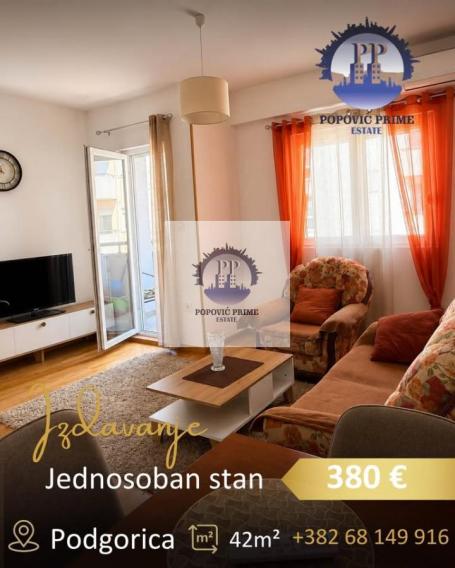 IZDAJE SE JEDNOSOBAN STAN | 42m² | 380€ – ZABJELO, PODGORICA
