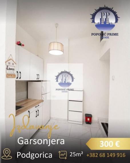 IZDAJE SE GARSONJERA | 25m² | 300€ – CENTAR, PODGORICA