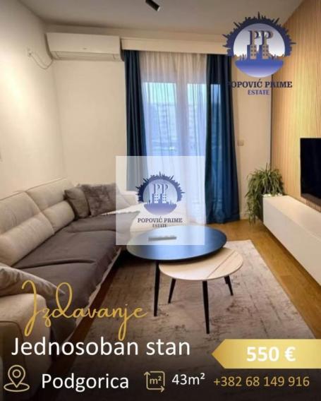 IZDAJE SE JEDNOSOBAN STAN | 43m² | 550€ – CITY KVART, PODGORICA