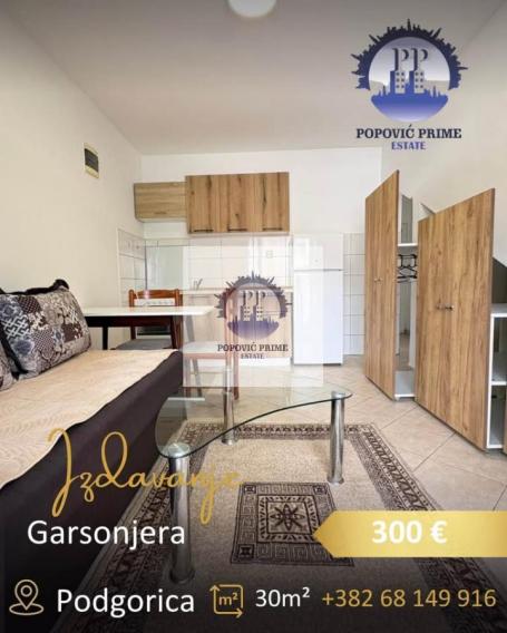 IZDAJE SE GARSONJERA | 30m² | 300€ – STARI AERODROM, PODGORICA