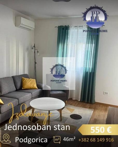 IZDAJE SE JEDNOSOBAN STAN | 46m² | 550€ – STARI AERODROM, PODGORICA