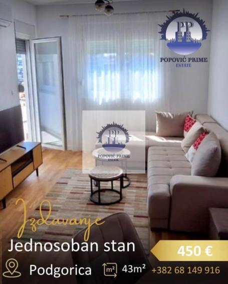 IZDAJE SE JEDNOSOBAN STAN | 43m² | 450€ – ZABJELO, PODGORICA