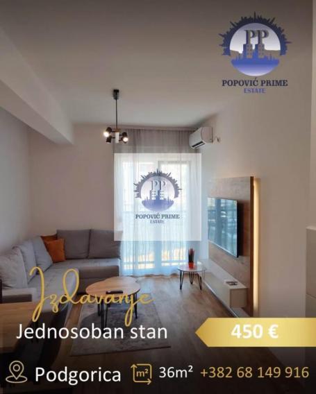IZDAJE SE GARSONJERA | 36m² + GARAŽA 15m² | 450€ – STARI AERODROM, PODGORICA