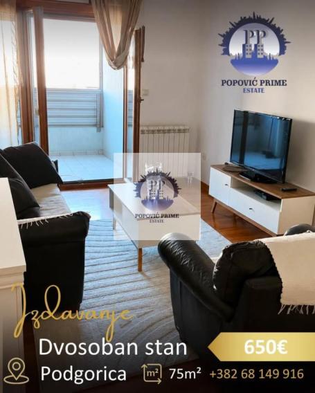 IZDAJE SE DVOSOBAN STAN | 75m² | 650€ – BLOK V, PODGORICA