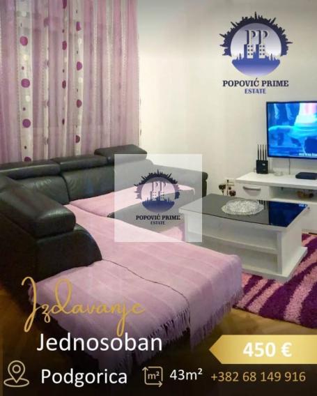 IZDAJE SE JEDNOSOBAN STAN | 43m² | 400€ – STARI AERODROM, PODGORICA
