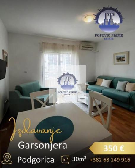IZDAJE SE GARSONJERA | 30m² | 350€ – CITY KVART, PODGORICA