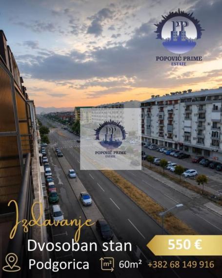 IZDAJE SE DVOSOBAN STAN | 60m² | 550€ – STARI AERODROM, PODGORICA