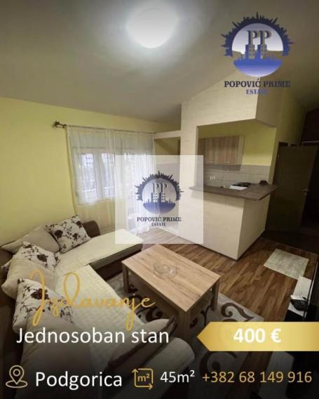IZDAJE SE JEDNOSOBAN STAN | 45m² | 400€ – CENTAR PODGORICE