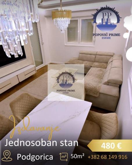 IZDAJE SE JEDNOSOBAN STAN | 50m² | 480€ + GARAŽA 70€ – STARI AERODROM, PODGORICA