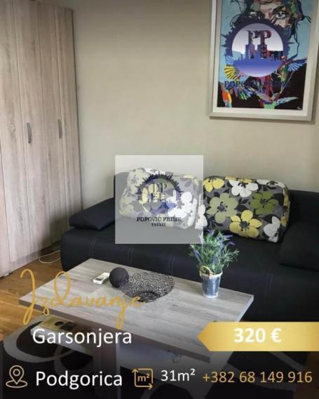 IZDAJE SE GARSONJERA | 31m² | 320€ – CITY KVART, PODGORICA