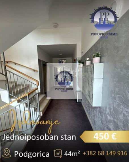 IZDAJE SE JEDNOIPOSOBAN STAN | 44m² | 450€ – CITY KEJ, PODGORICA