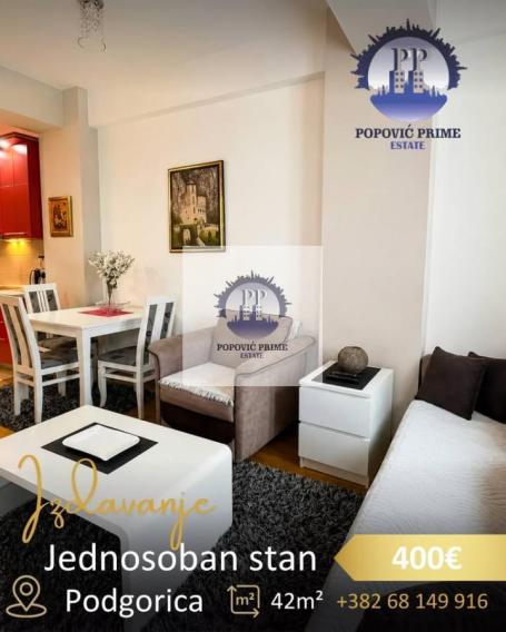 IZDAJE SE JEDNOSOBAN STAN | 42m² | 400€ – LJUBOVIĆ, PODGORICA
