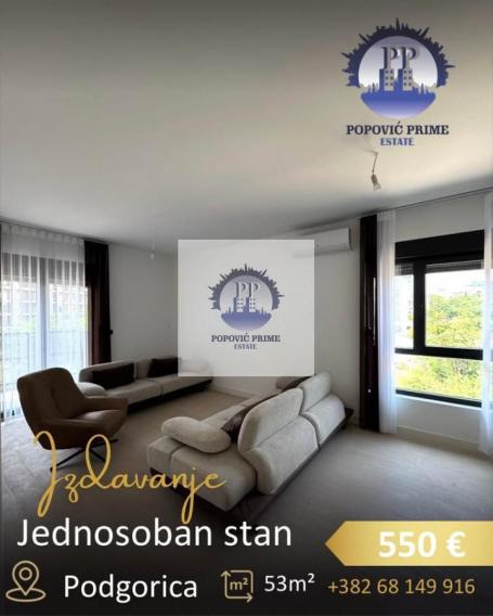 IZDAJE SE JEDNOSOBAN STAN | 53m² | 550€ – KOD KRIVOG MOSTA, PODGORICA