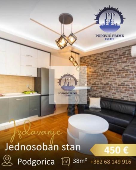 IZDAJE SE JEDNOSOBAN STAN | 38m² | 450€ – DRAČ, PODGORICA
