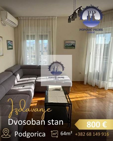 IZDAJE SE DVOSOBAN STAN | 64m² | 800€ – ZABJELO, PODGORICA